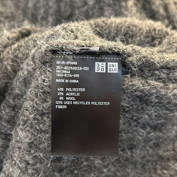 Uniqlo Wool Blend Gray Ribbed Crewneck Long Sleeve Oversized Sweater Size XL - Picture 6 of 6